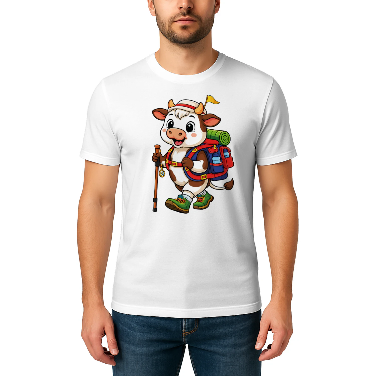 Cow Backpacking Mountain Cow Hiking T-Shirt for Men