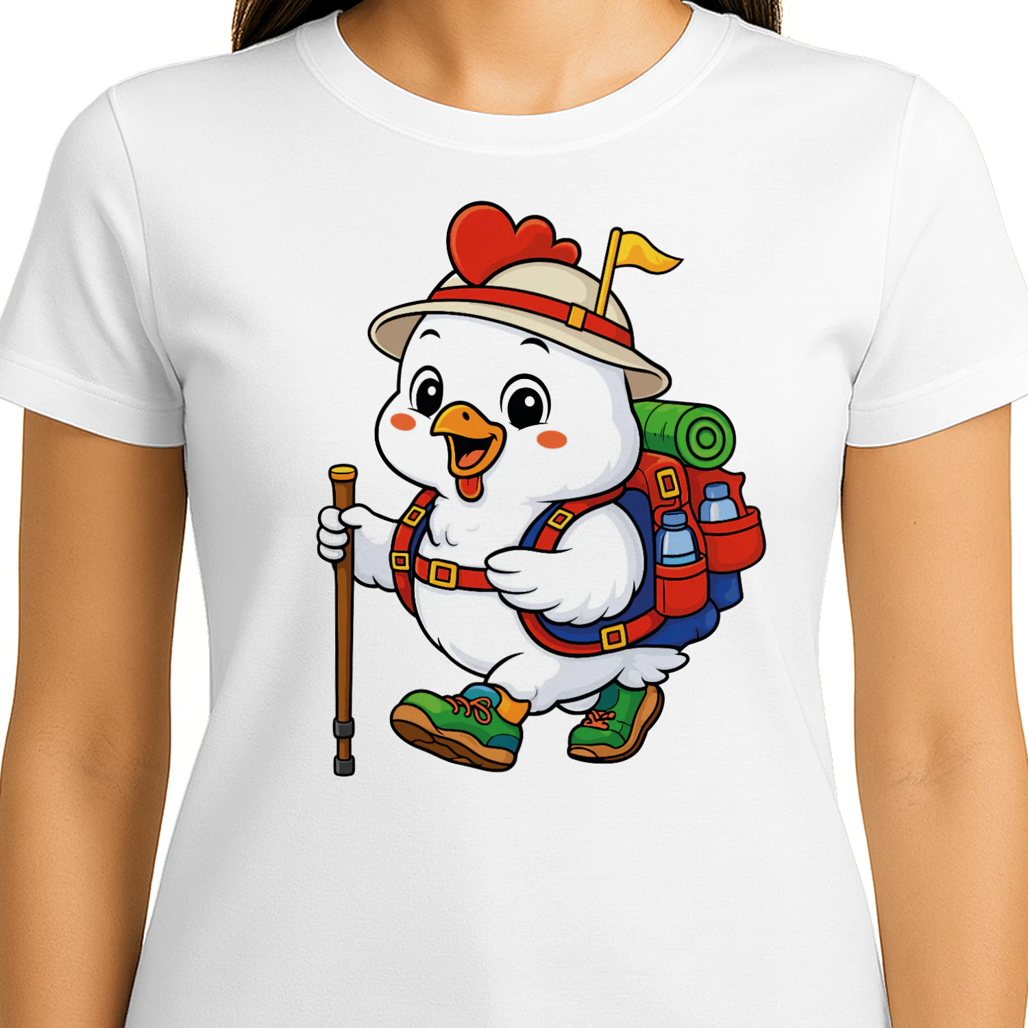 Chicken Backpacking Mountain Chicken Hiking T-Shirt for Women