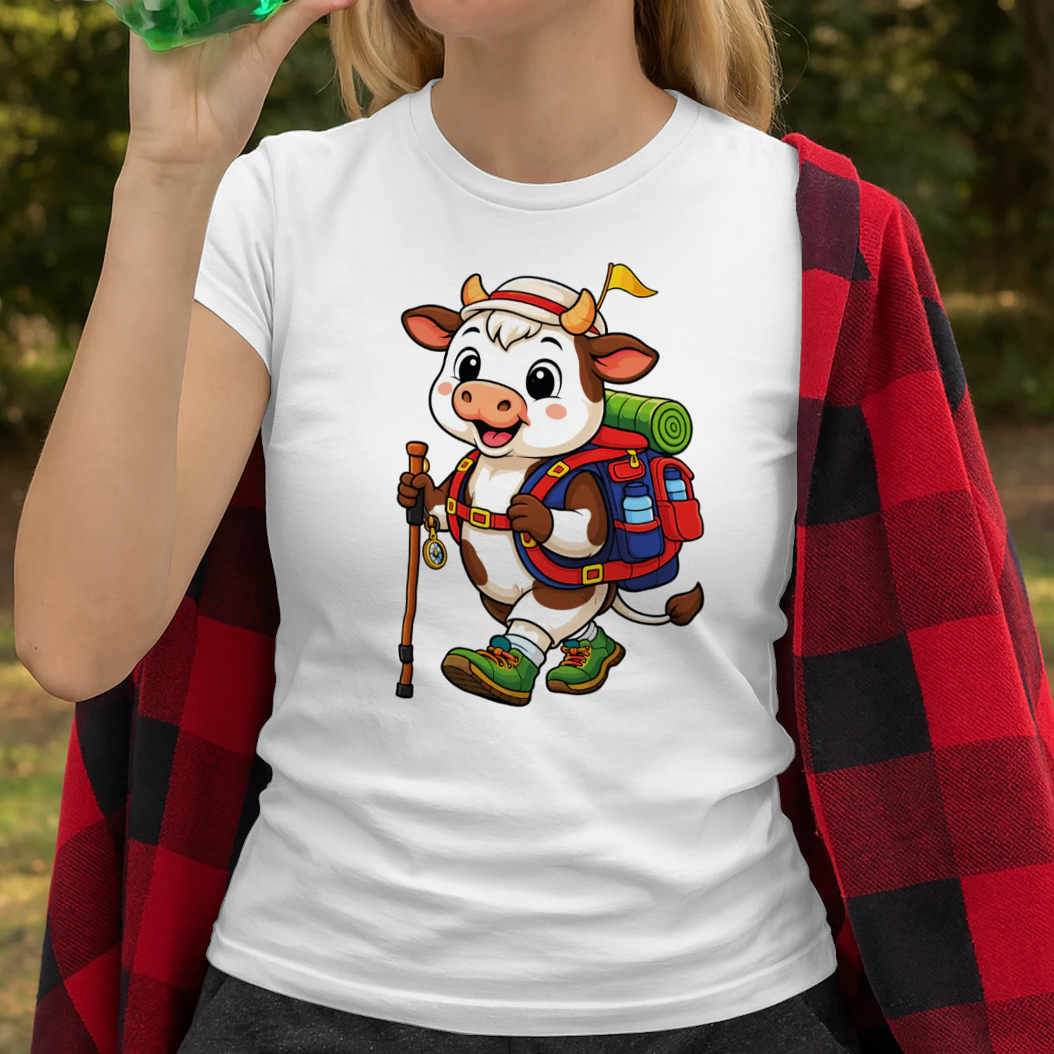Cow Backpacking Mountain Cow Hiking T-Shirt for Women