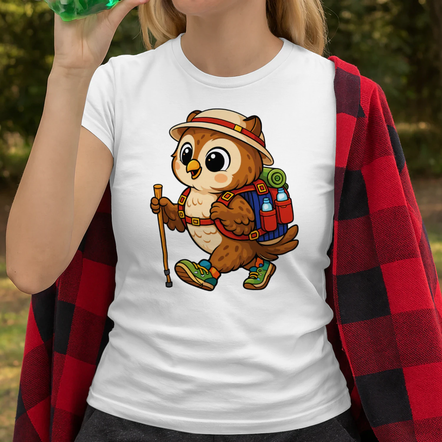 Owl Backpacking Mountain Owl Hiking T-Shirt for Women