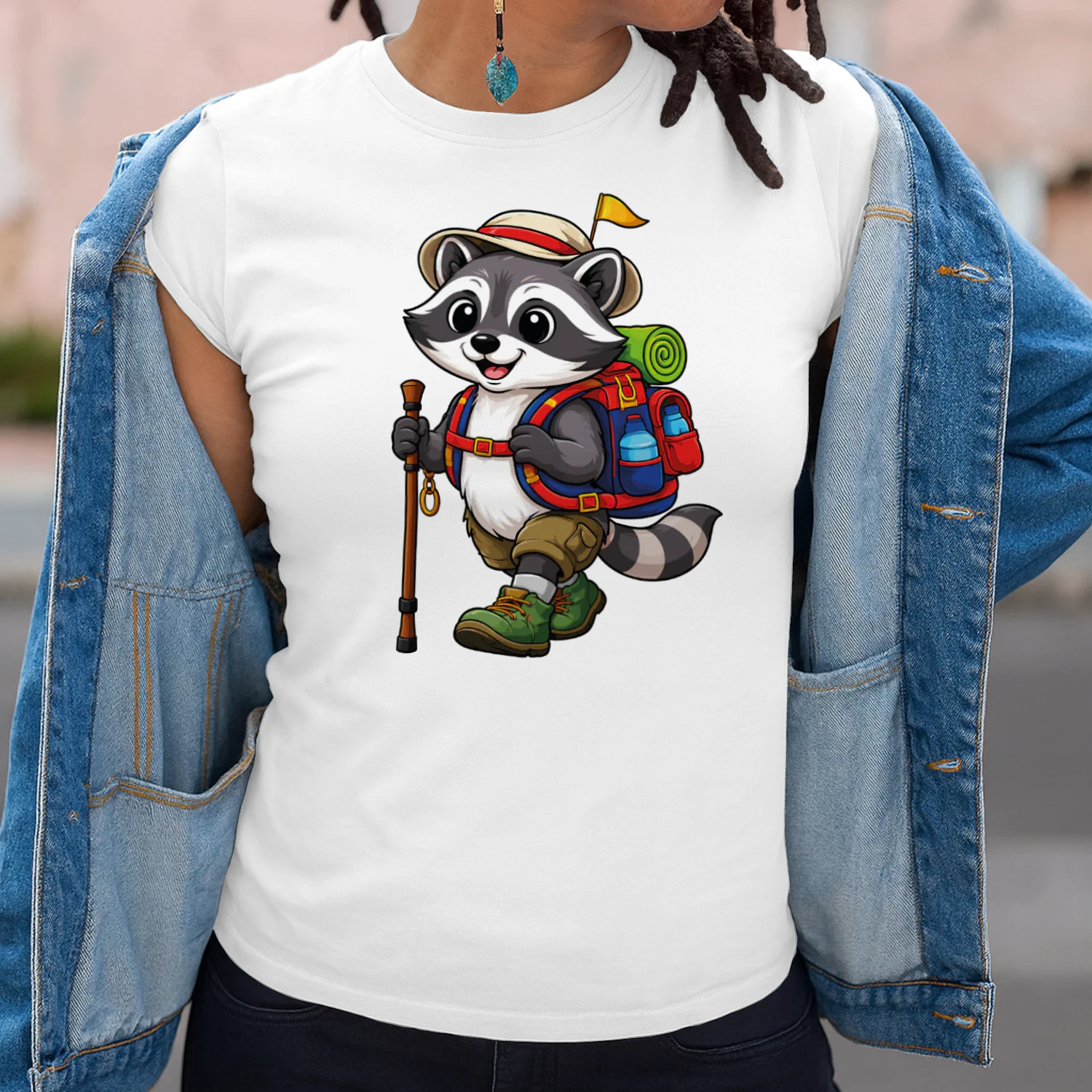 Racoon Backpacking Mountain Racoon Hiking T-Shirt for Women