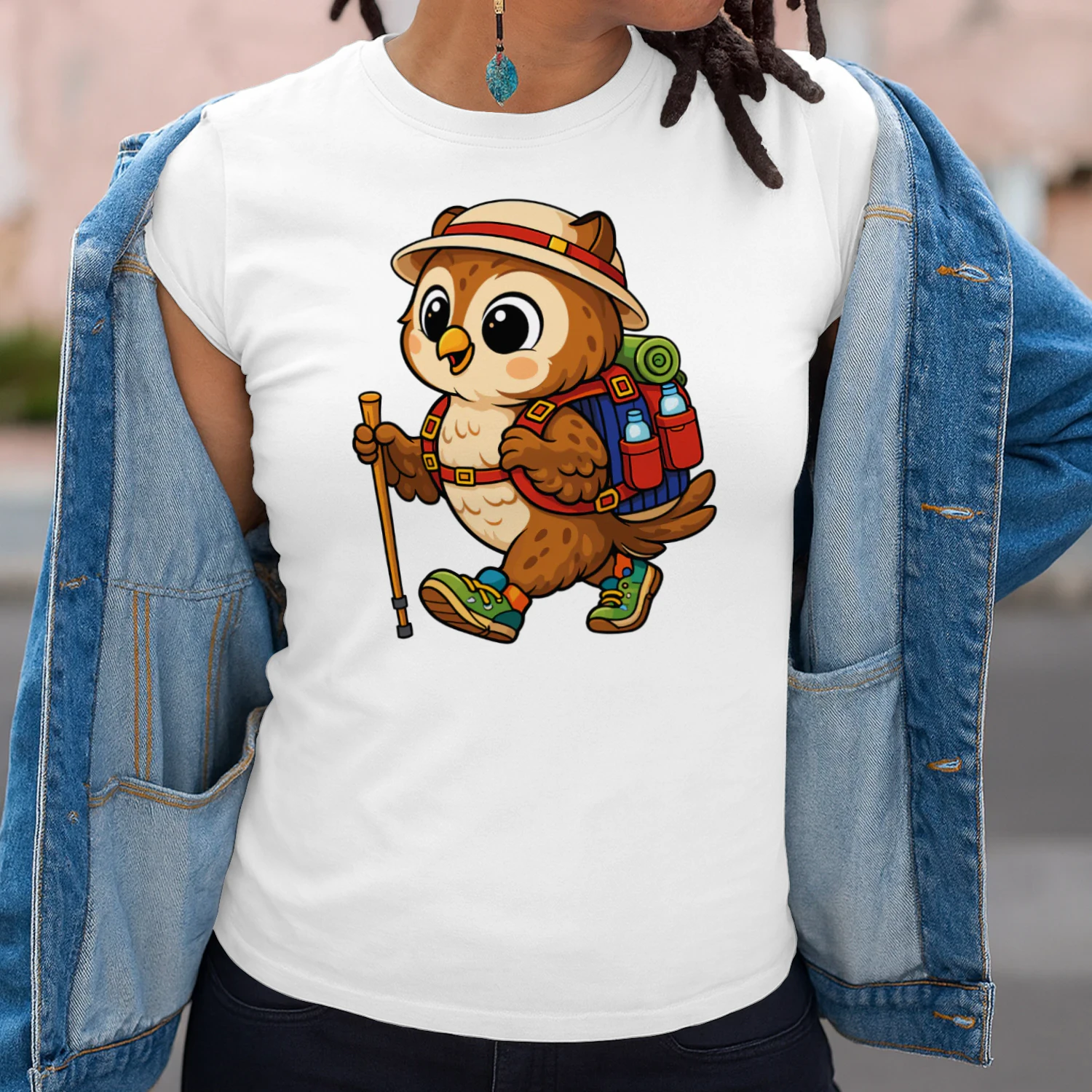Owl Backpacking Mountain Owl Hiking T-Shirt for Women