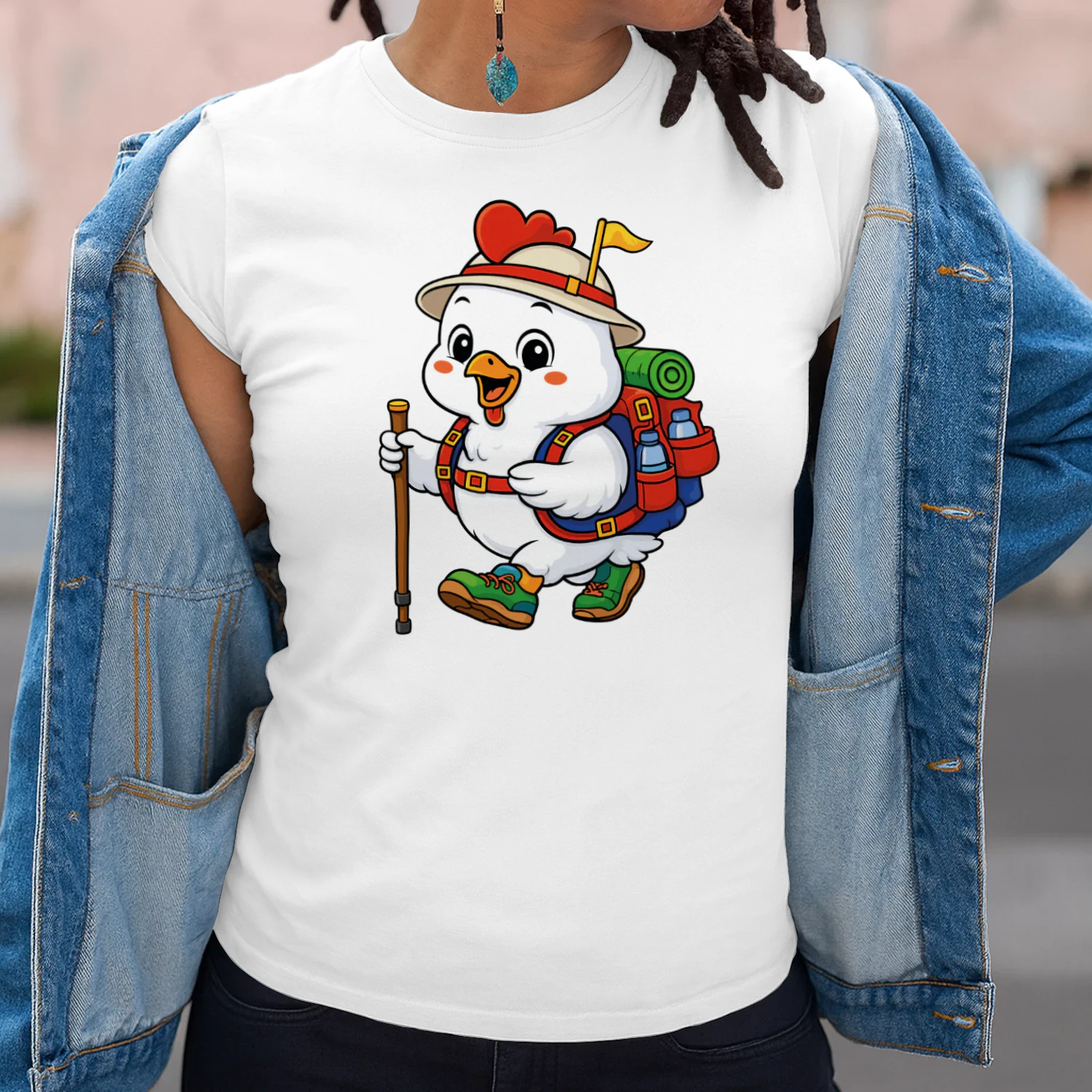 Chicken Backpacking Mountain Chicken Hiking T-Shirt for Women