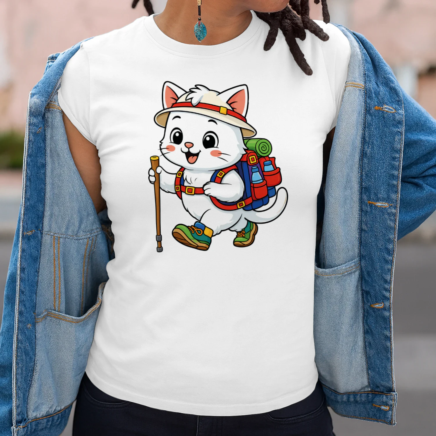 Cat Backpacking Mountain Cat Hiking T-Shirt for Women