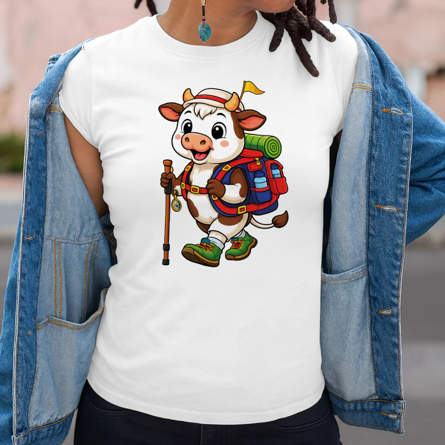 Cow Backpacking Mountain Cow Hiking T-Shirt for Women
