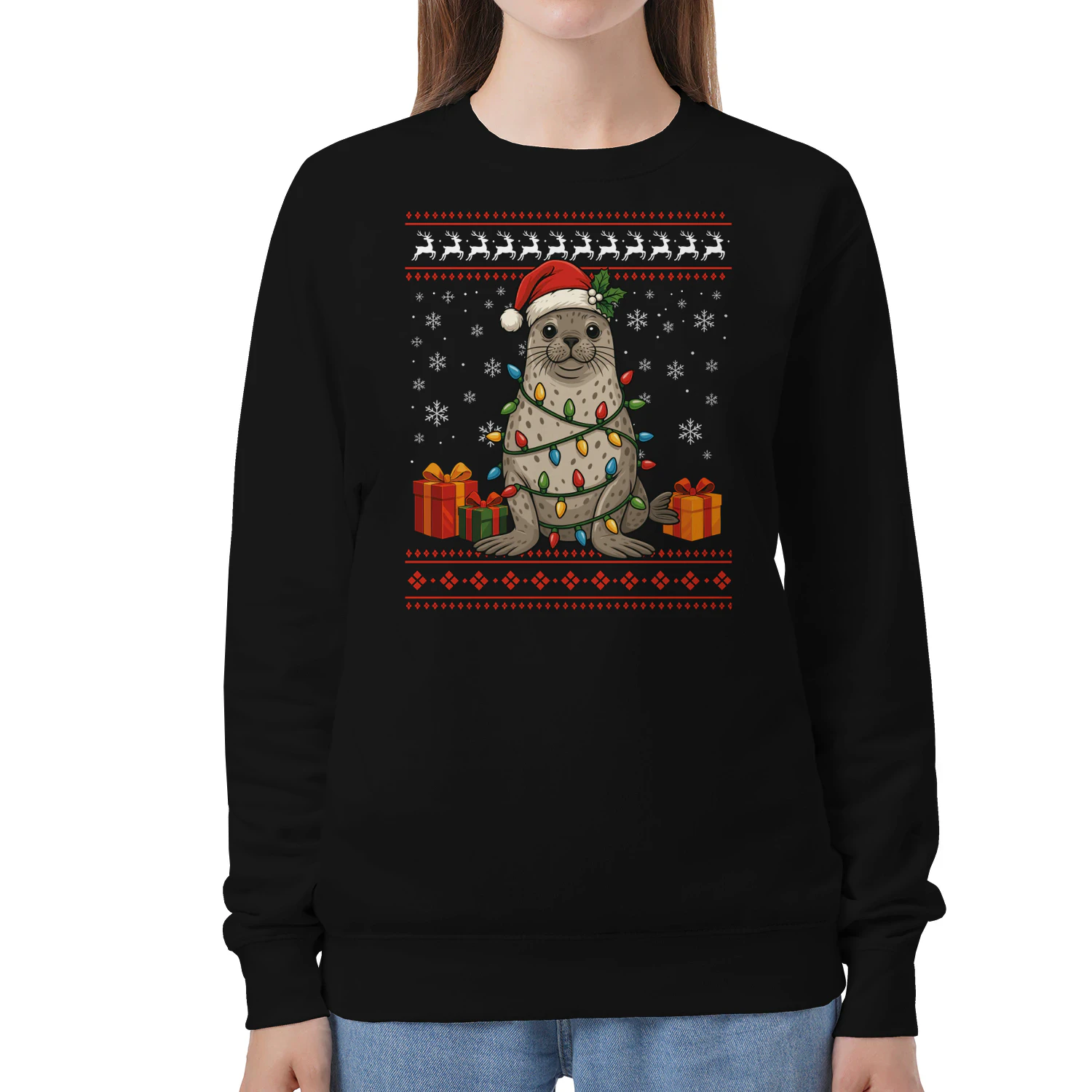 Seal Christmas Ugly Sweater Seal Graphic  Sweatshirt for Unisex