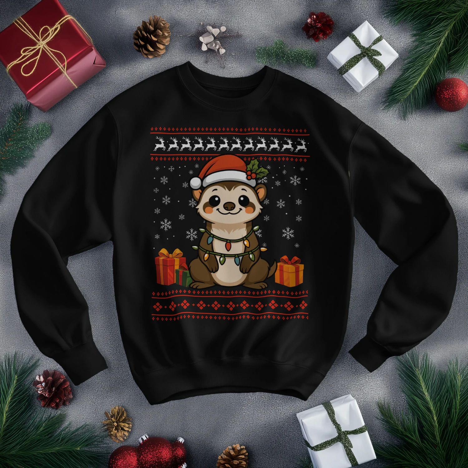 Ferret Christmas Ugly Sweater Ferret Graphic Sweatshirt for Unisex