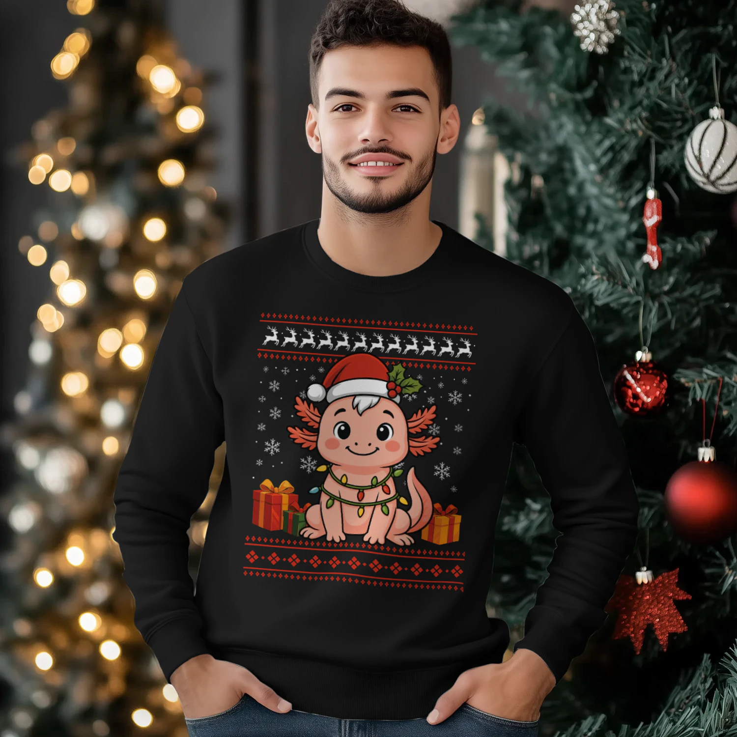 Axolotl Christmas Ugly Sweater Axolotl Graphic Sweatshirt for Unisex