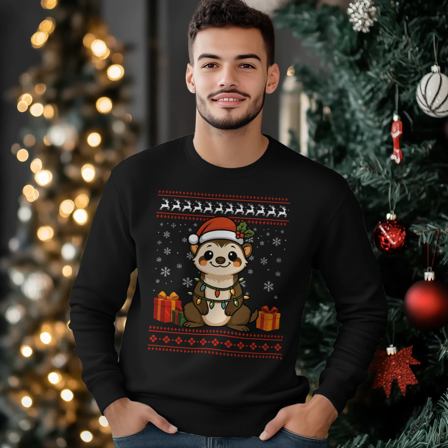 Ferret Christmas Ugly Sweater Ferret Graphic Sweatshirt for Unisex