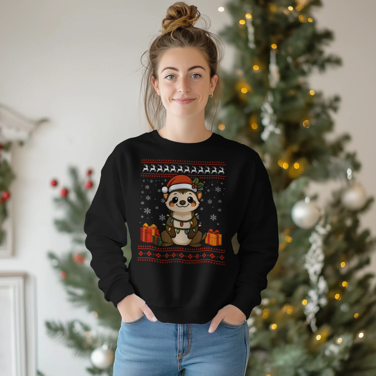 Ferret Christmas Ugly Sweater Ferret Graphic Sweatshirt for Unisex
