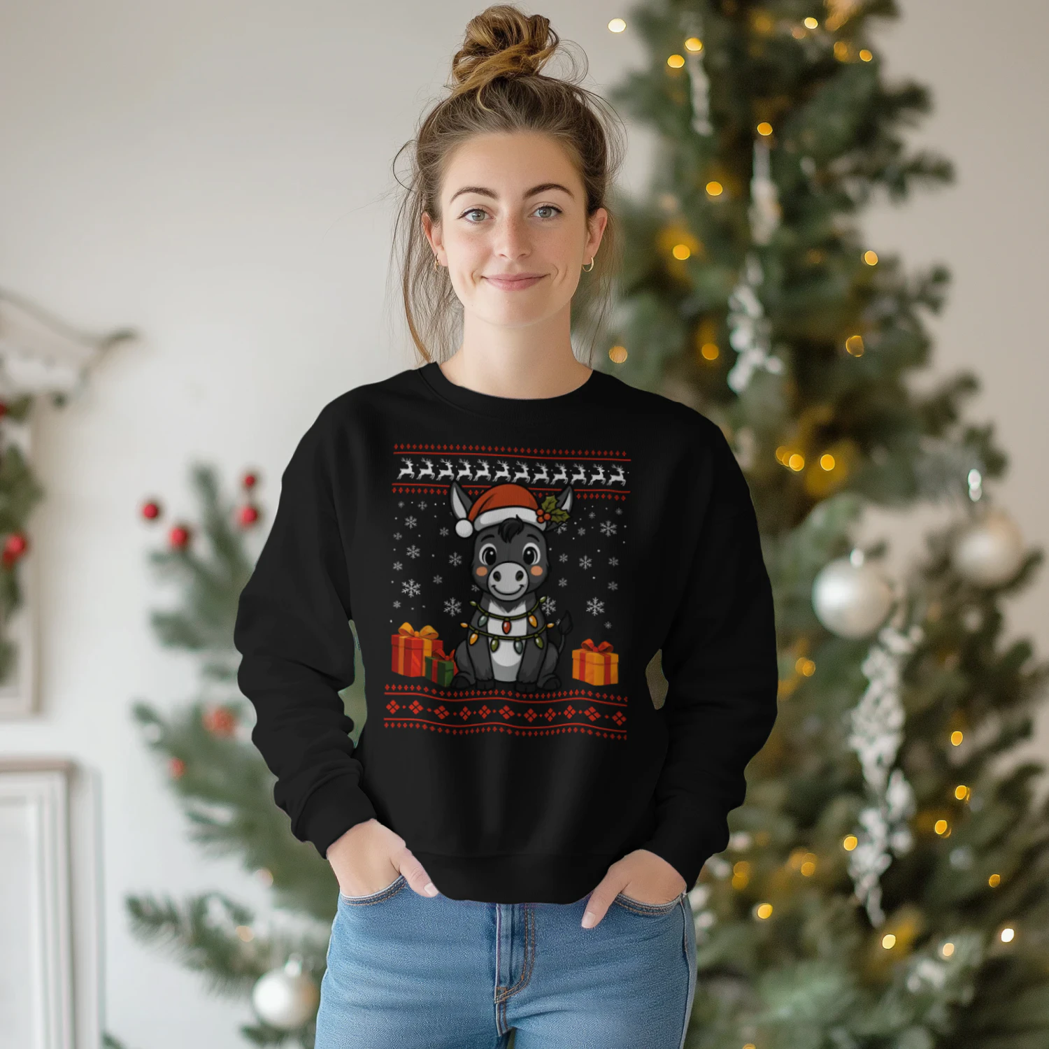 Donkey Christmas Ugly Sweater Donkey Graphic Sweatshirt for Unisex