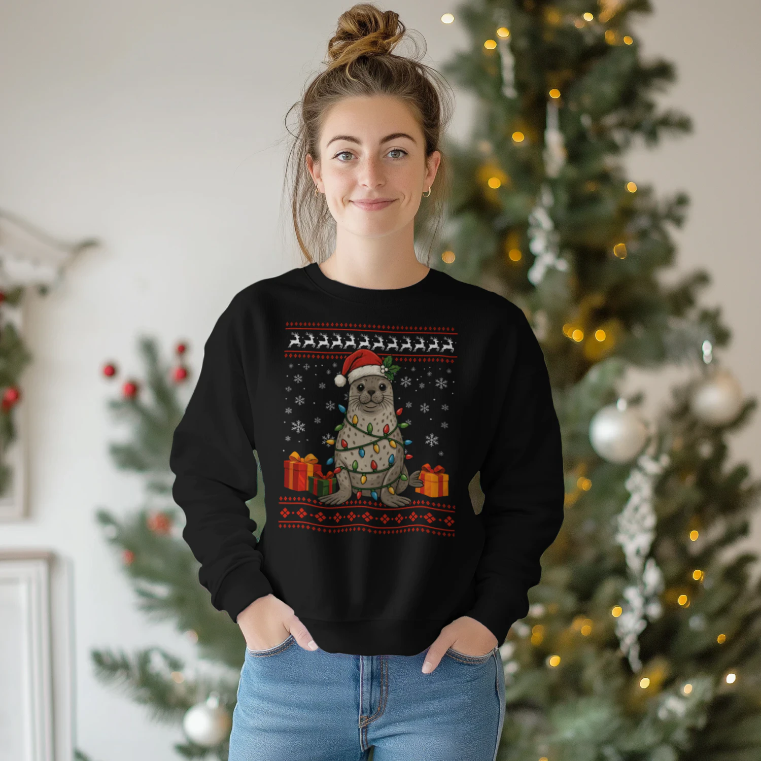 Seal Christmas Ugly Sweater Seal Graphic  Sweatshirt for Unisex