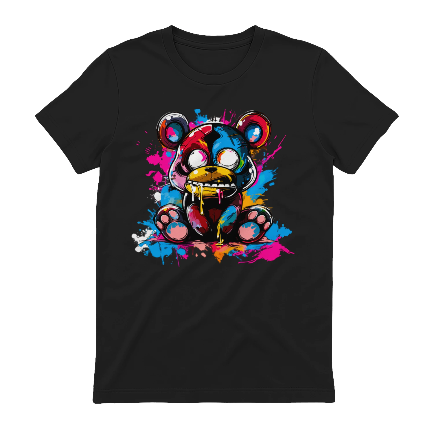 Graffiti Teddy Bear PNG, Neon Creepy Cute Bear Art, Colorful Dripping Paint Streetwear Design for T-Shirts & Sublimation