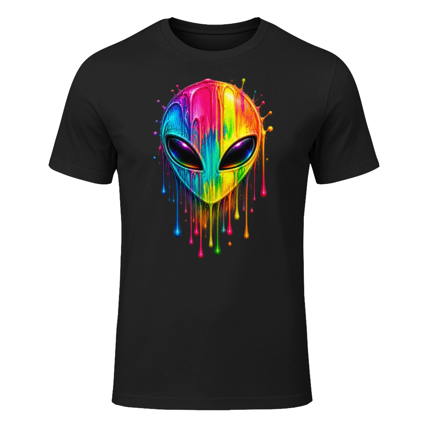 Neon Rainbow Alien PNG, Colorful Dripping Paint UFO Art, Psychedelic Extraterrestrial Design for T-Shirts & Sublimation
