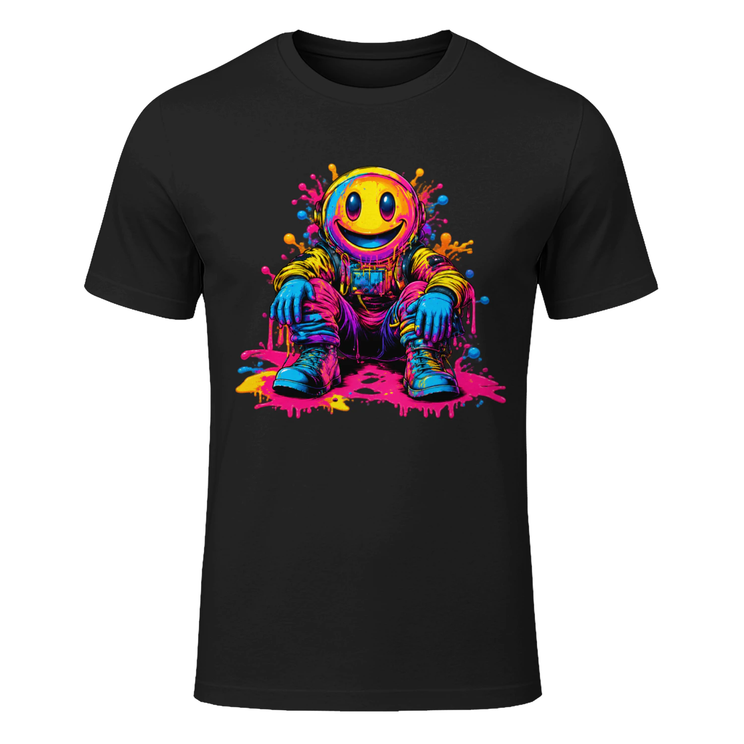 Neon Smiley Astronaut PNG, Colorful Graffiti Space Art, Dripping Paint Streetwear Design for T-Shirts & Sublimation
