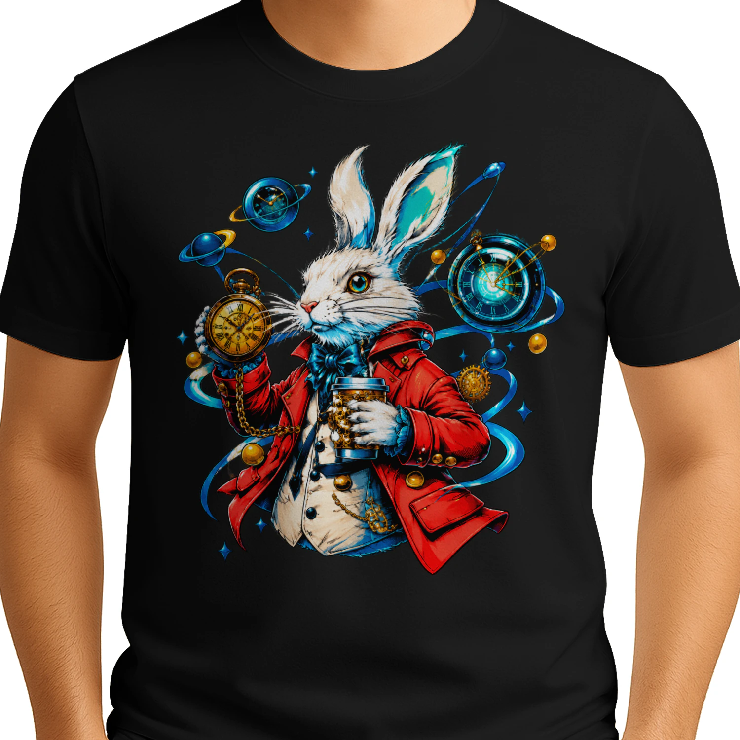 Steampunk White Rabbit PNG, Clockwork Hare Art, Time Traveler Bunny Design for T-Shirts, Sublimation & Print on Demand