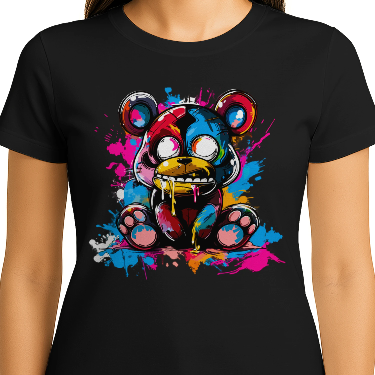 Graffiti Teddy Bear PNG, Neon Creepy Cute Bear Art, Colorful Dripping Paint Streetwear Design for T-Shirts & Sublimation
