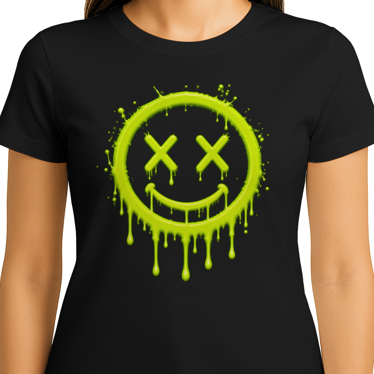 Neon Slime Smiley Face PNG, Dripping Lime Green Graffiti Art, Grunge Punk Streetwear Design for T-Shirts & Sublimation