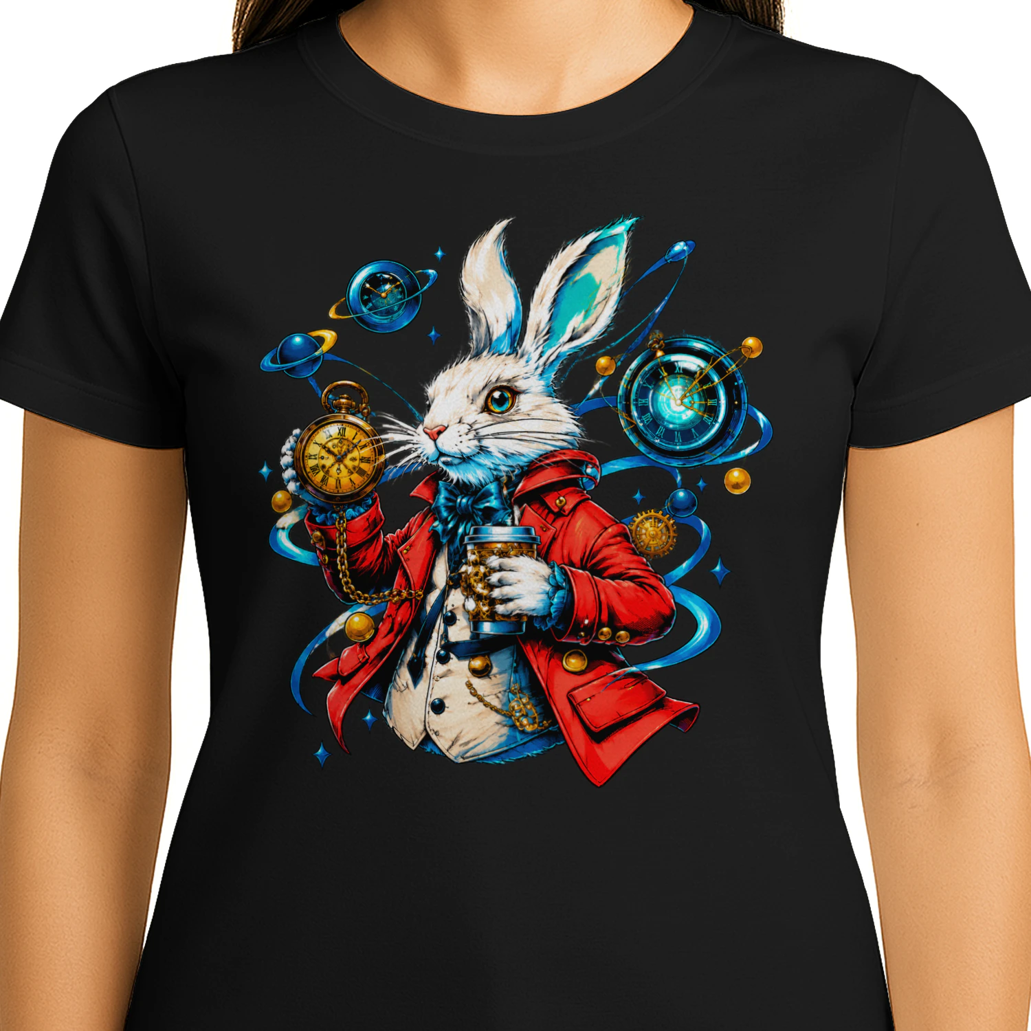 Steampunk White Rabbit PNG, Clockwork Hare Art, Time Traveler Bunny Design for T-Shirts, Sublimation & Print on Demand
