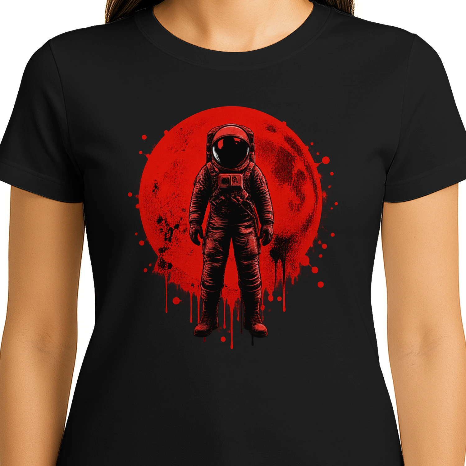 red moon astronaut, blood moon art, astronaut graphic, dark astronaut, crimson moon, space explorer, gothic space art, sci fi streetwear, astronaut t shirt, red moon design, cosmic horror, grunge astronaut, dark space art, black red graphic, moon explorer, dystopian artwork, space gothic, astronaut PNG, apocalyptic art, celestial streetwear, sci fi graphic tee, lunar eclipse art, vintage space art, dark aesthetic, cosmic illustration