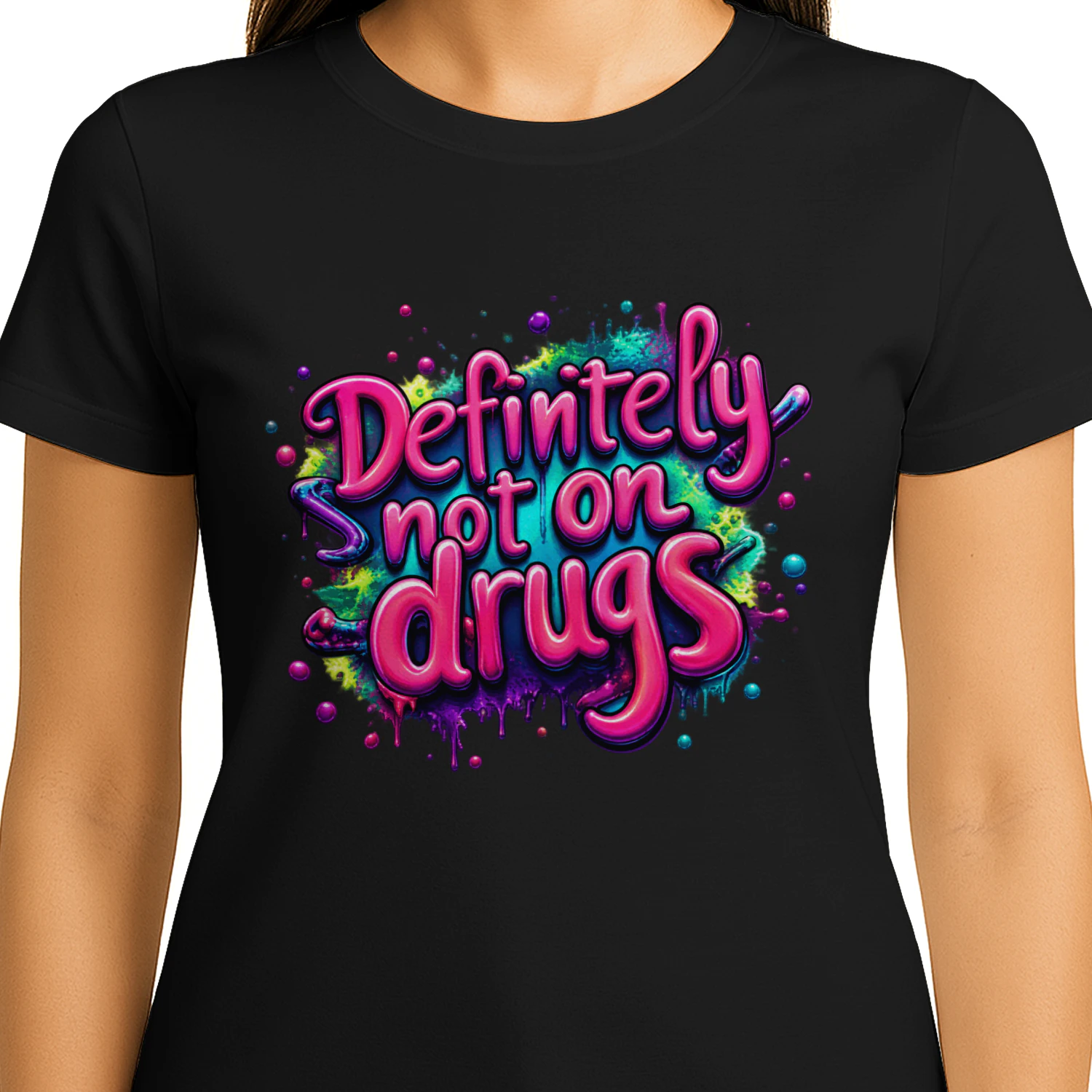 Definitely Not on Drugs PNG, Funny Pink Graffiti Quote, Colorful Dripping Bubble Letters, Edgy Street Art Design
