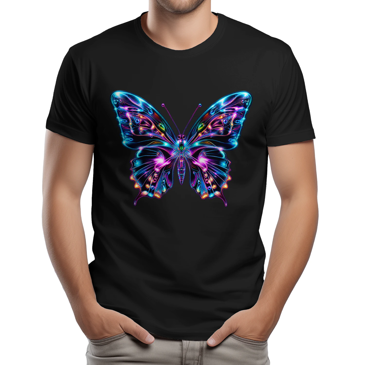 Neon Butterfly PNG, Holographic Butterfly Design, Colorful Psychedelic Insect Art for T-Shirts & Sublimation