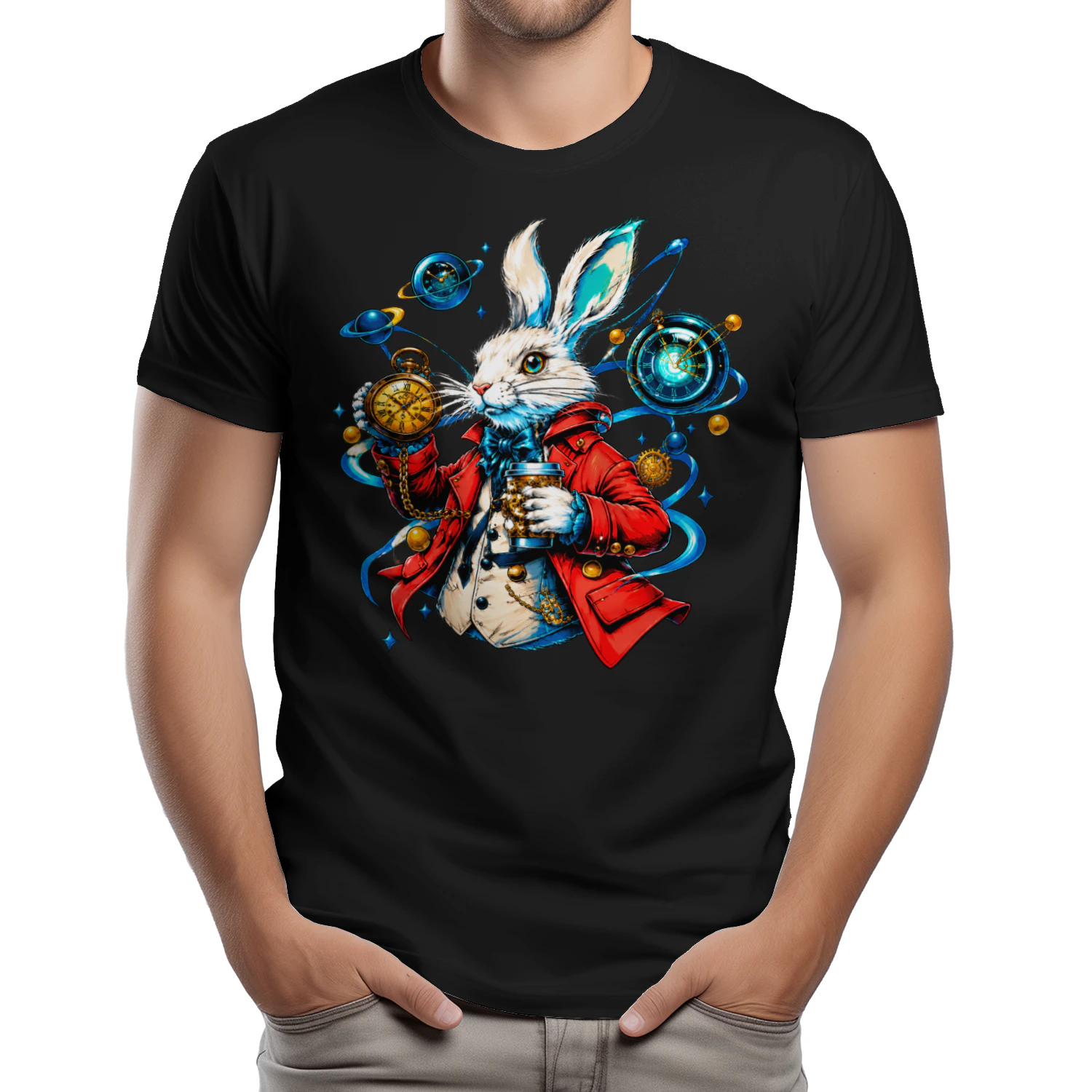 Steampunk White Rabbit PNG, Clockwork Hare Art, Time Traveler Bunny Design for T-Shirts, Sublimation & Print on Demand