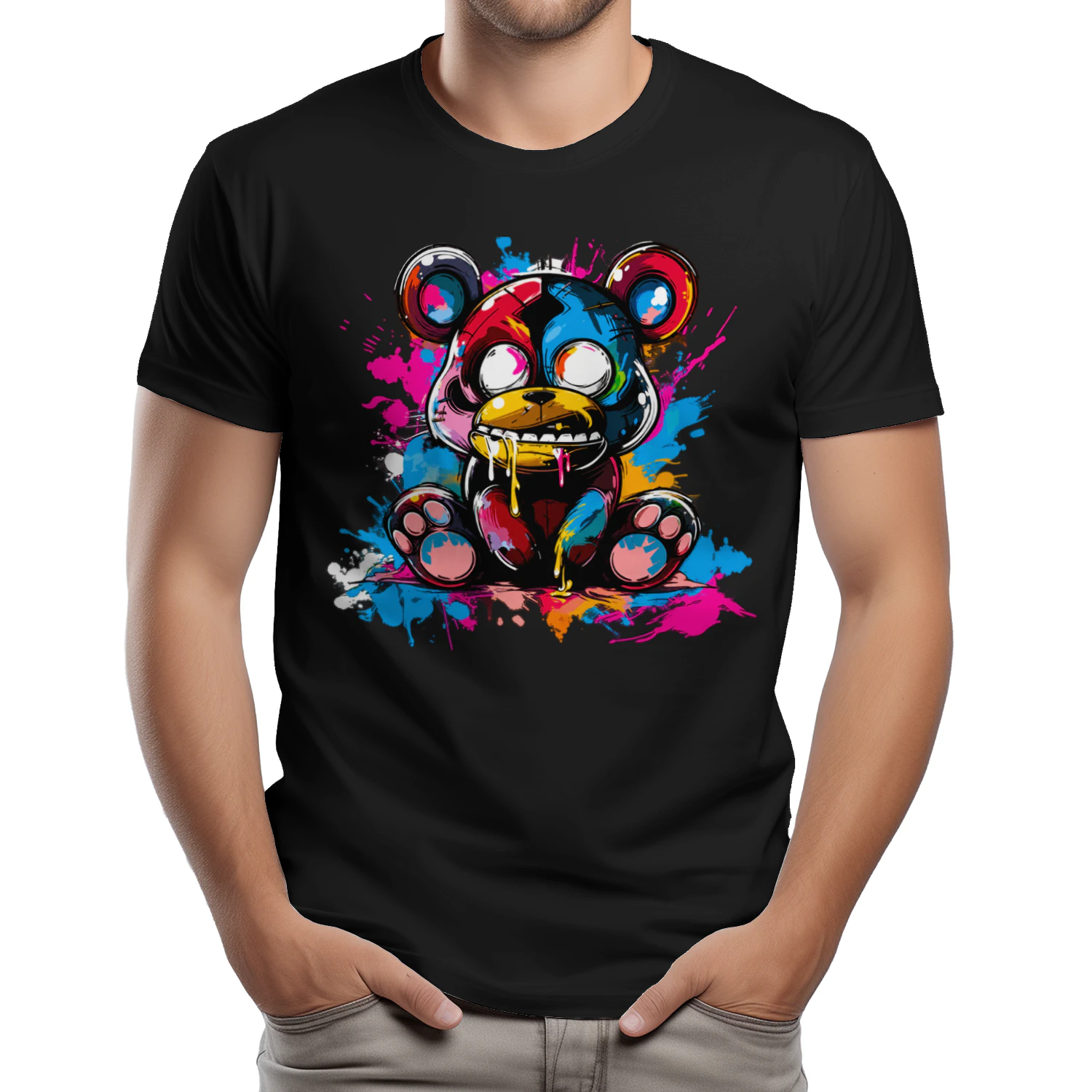 Graffiti Teddy Bear PNG, Neon Creepy Cute Bear Art, Colorful Dripping Paint Streetwear Design for T-Shirts & Sublimation