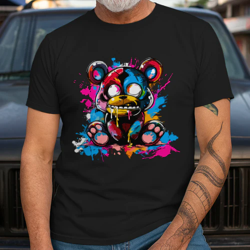 Graffiti Teddy Bear PNG, Neon Creepy Cute Bear Art, Colorful Dripping Paint Streetwear Design for T-Shirts & Sublimation