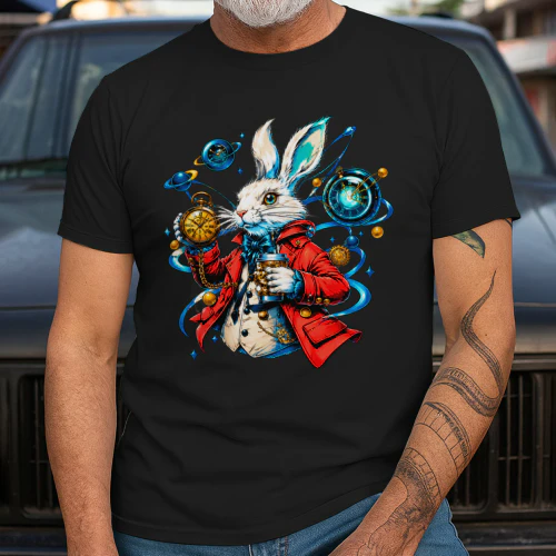 Steampunk White Rabbit PNG, Clockwork Hare Art, Time Traveler Bunny Design for T-Shirts, Sublimation & Print on Demand