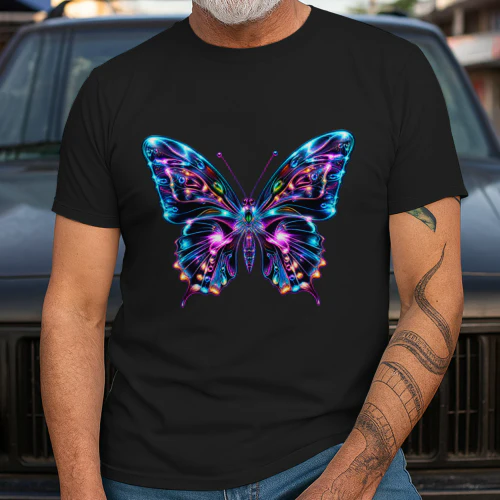 Neon Butterfly PNG, Holographic Butterfly Design, Colorful Psychedelic Insect Art for T-Shirts & Sublimation