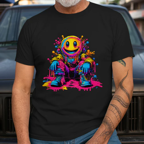 Neon Smiley Astronaut PNG, Colorful Graffiti Space Art, Dripping Paint Streetwear Design for T-Shirts & Sublimation