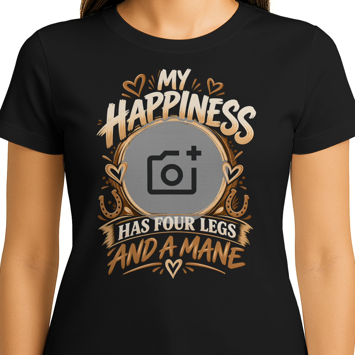 My Happiness Has Four Legs And A Mane – Personalised Horse Photo T-Shirt, Hoodie & Sweatshirt