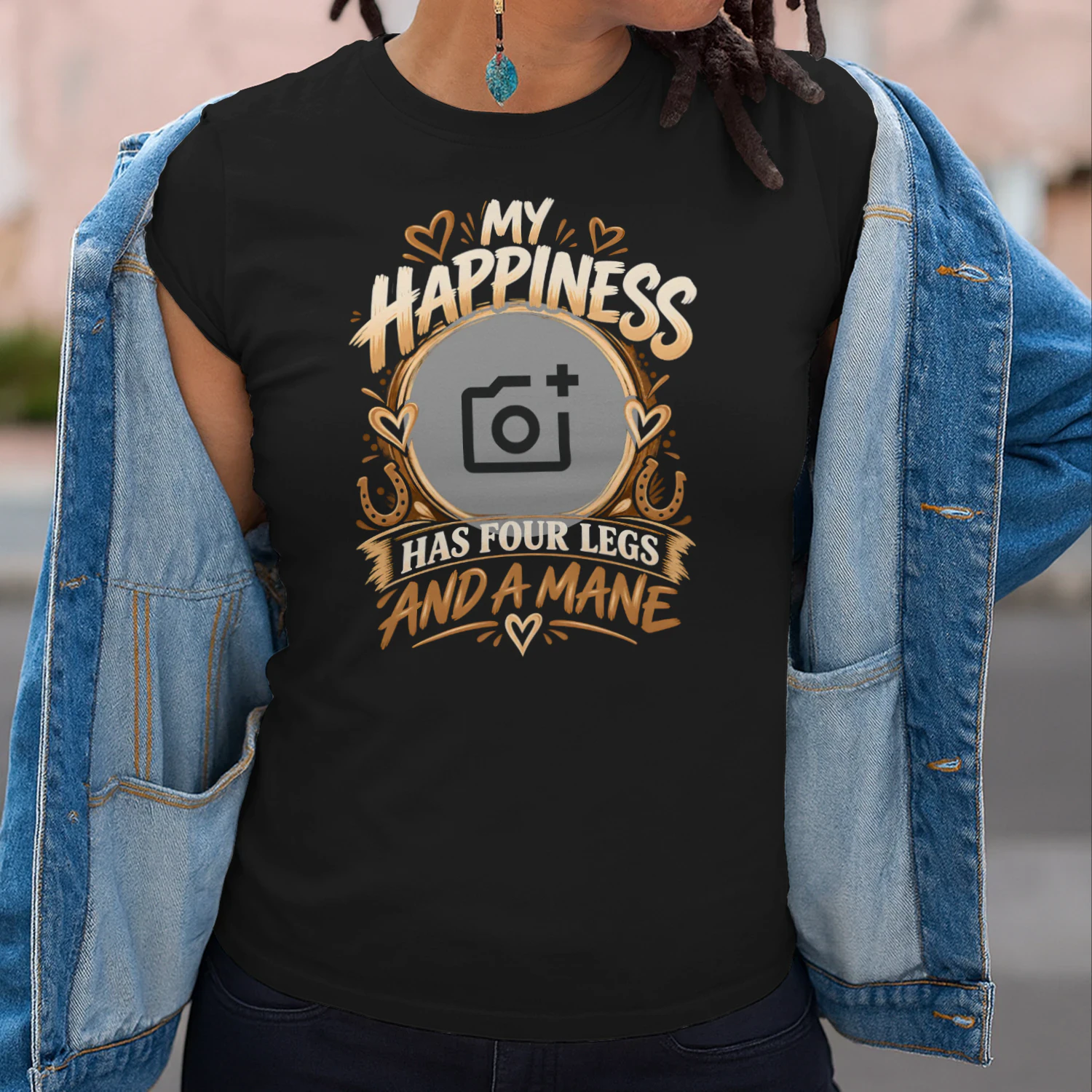 My Happiness Has Four Legs And A Mane – Personalised Horse Photo T-Shirt, Hoodie & Sweatshirt