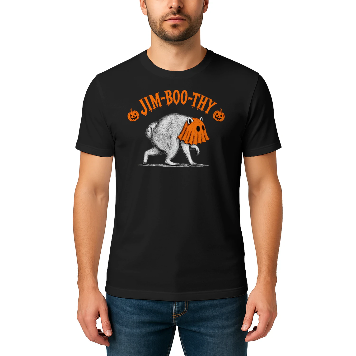 Jim-Boo-Thy Halloween Pumpkin Ghost Spooky Vintage Unisex Heavy Cotton T-shirt