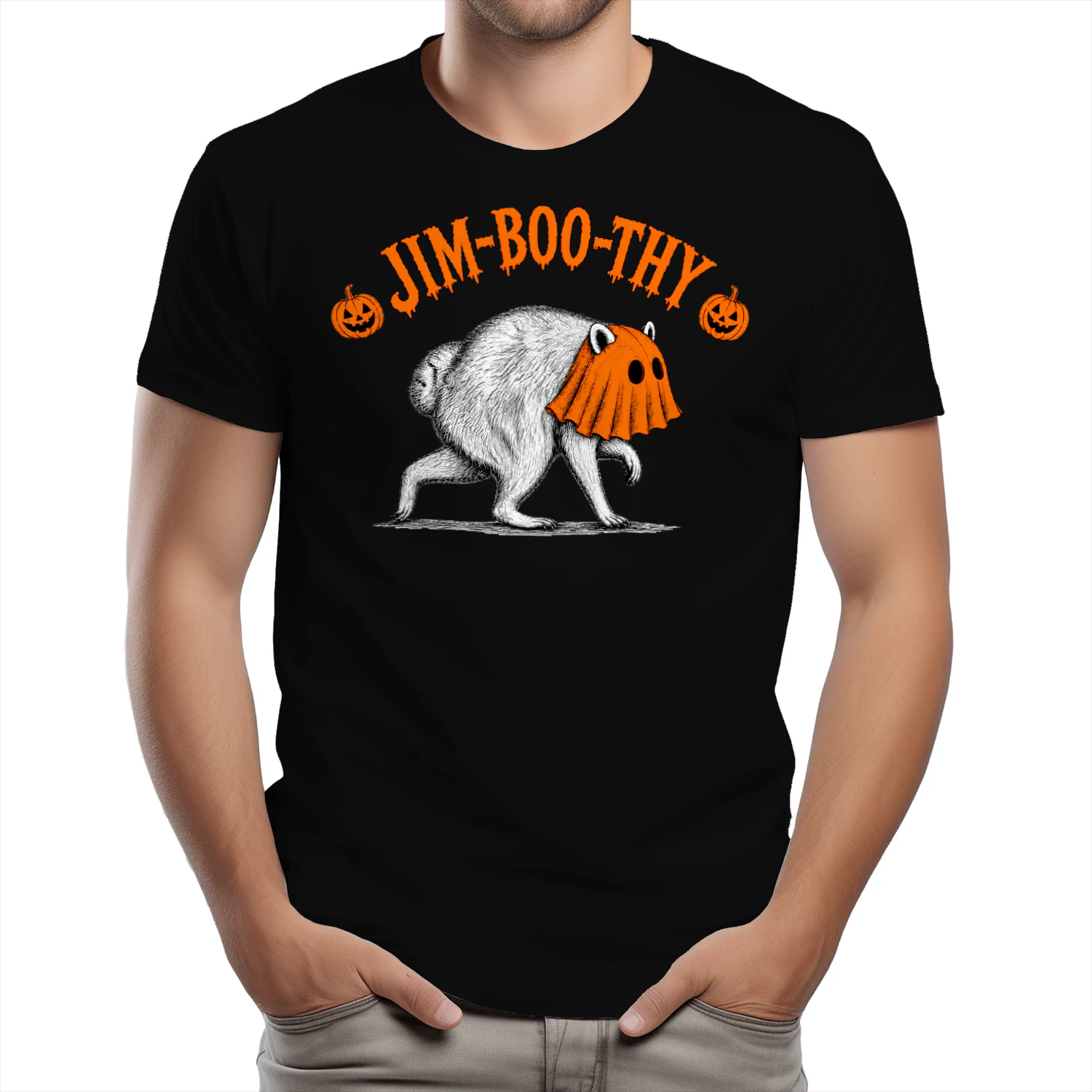 Jim-Boo-Thy Halloween Pumpkin Ghost Spooky Vintage Unisex Heavy Cotton T-shirt