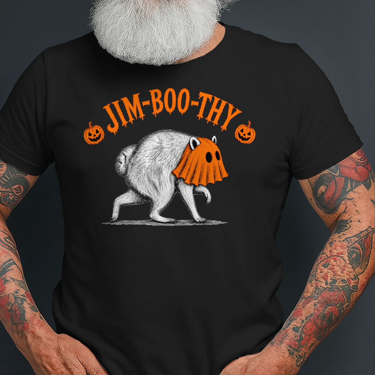 Jim-Boo-Thy Halloween Pumpkin Ghost Spooky Vintage Unisex Heavy Cotton T-shirt