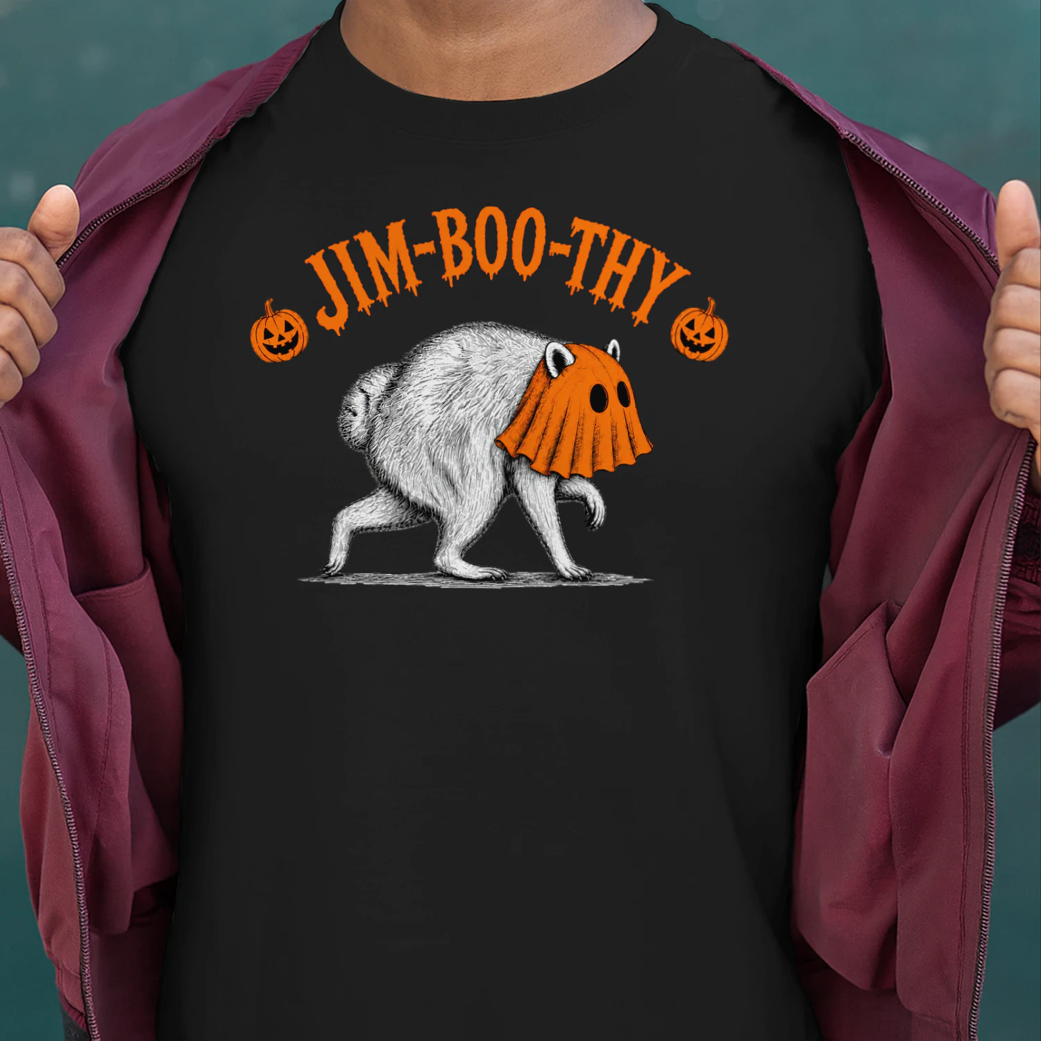 Jim-Boo-Thy Halloween Pumpkin Ghost Spooky Vintage Unisex Heavy Cotton T-shirt