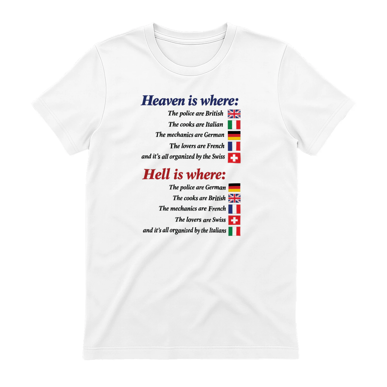 Heaven Is Where Hell Is Where European Flag Joke Shirt