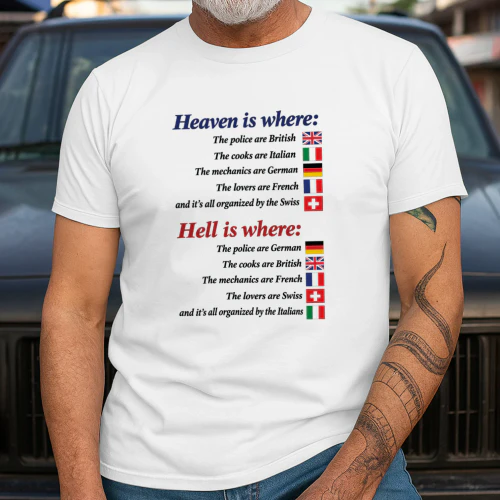 Heaven Is Where Hell Is Where European Flag Joke Shirt
