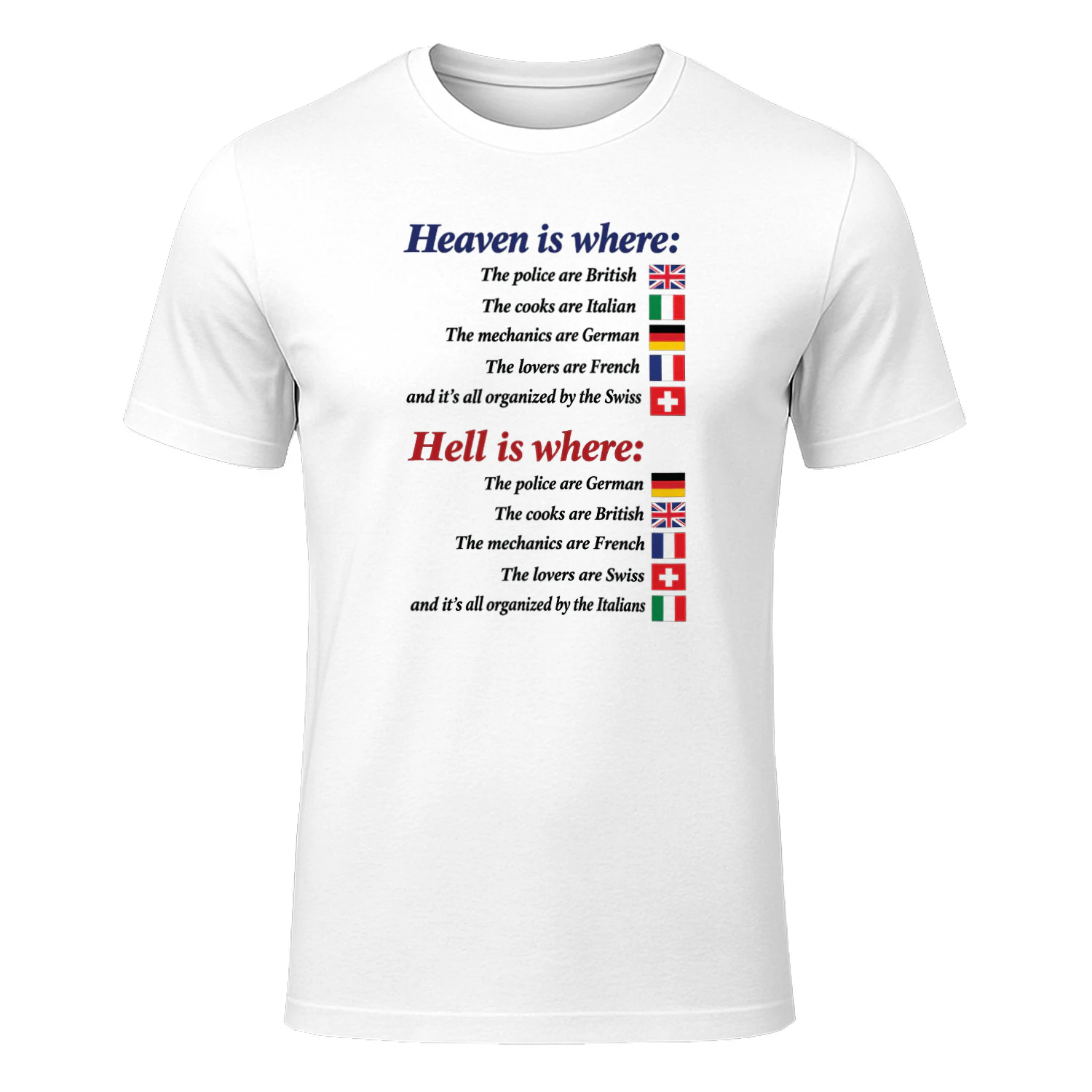 Heaven Is Where Hell Is Where European Flag Joke Shirt