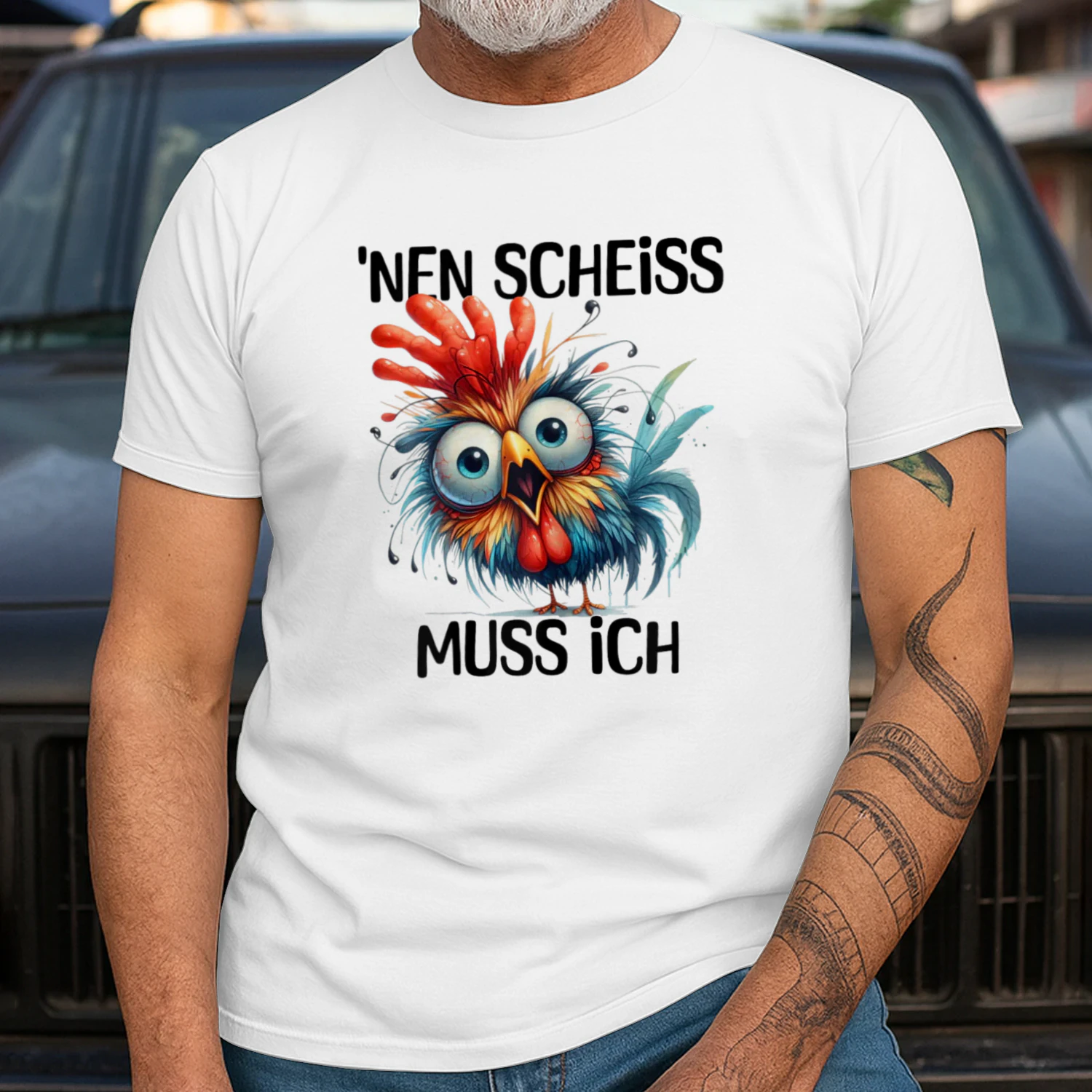 Lustiges Huhn mit frechem Spruch „Nen Scheiss muss ich T-shirt 