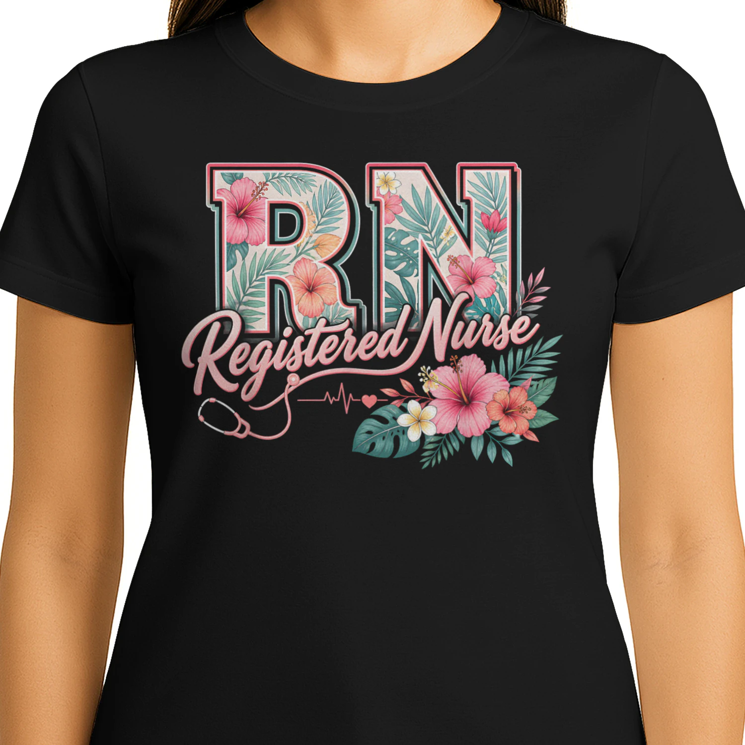 RN Tropical Flowers Registered Nurse Aloha Summer Vacation T-Shirt
