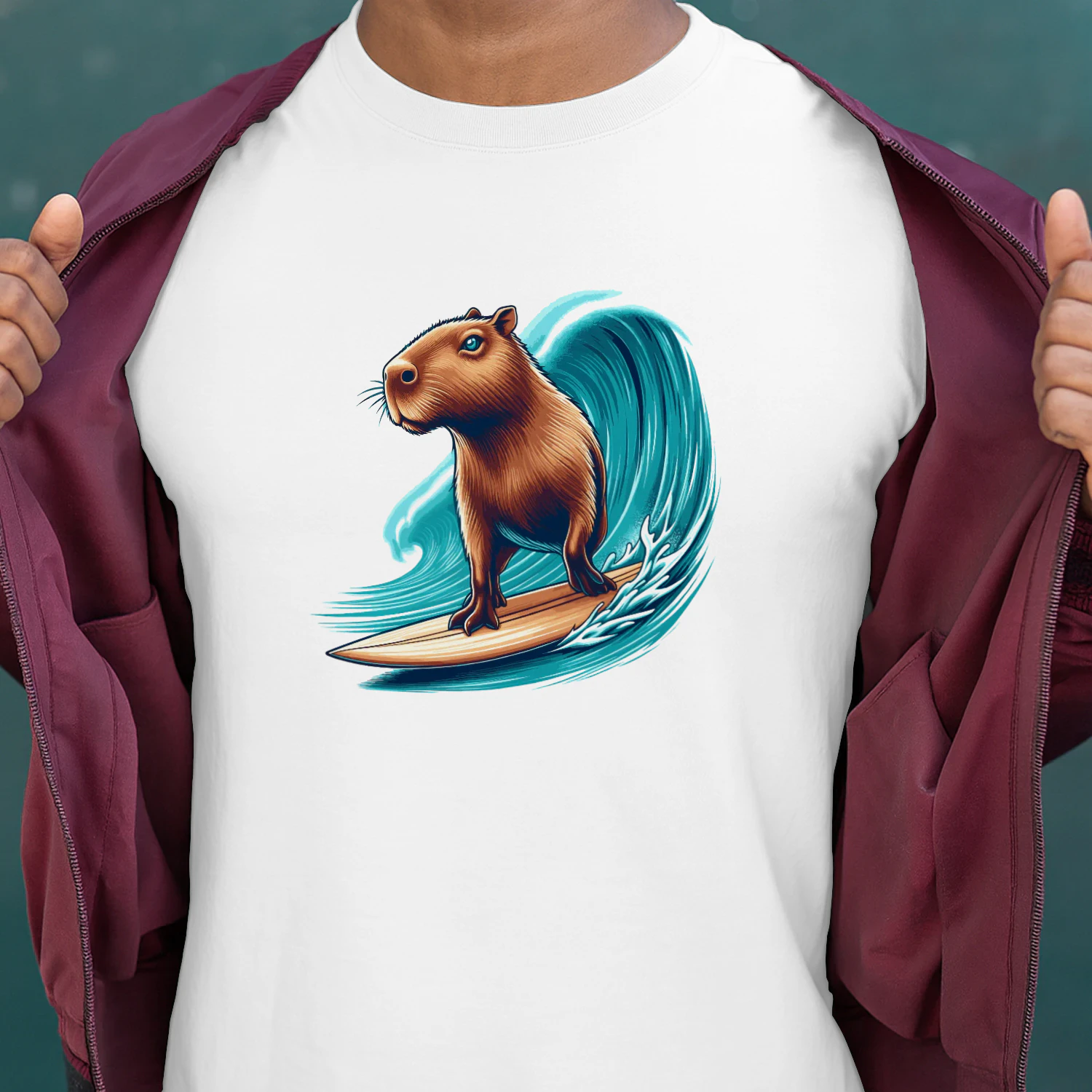 Funny Capybara Surfer Design T-shirt