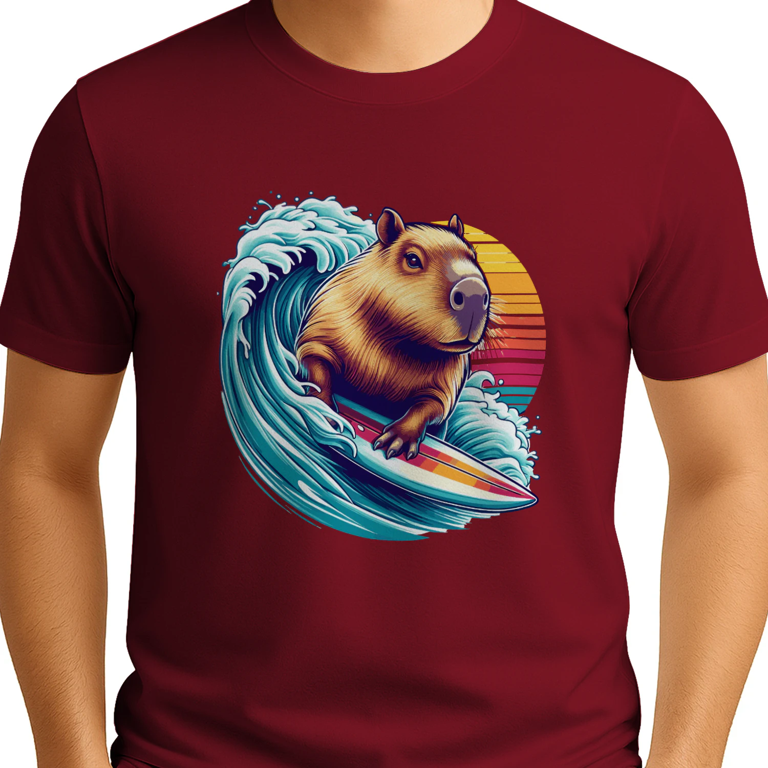 Funny capybara design t-shirt for surfer 