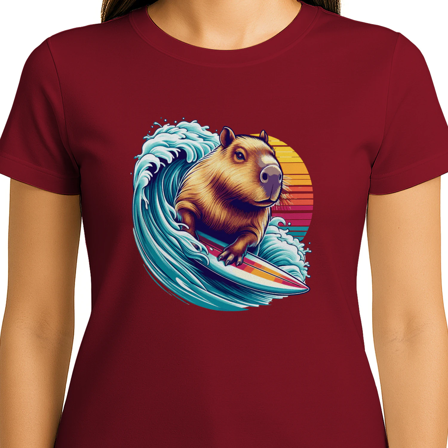 Funny capybara design t-shirt for surfer 