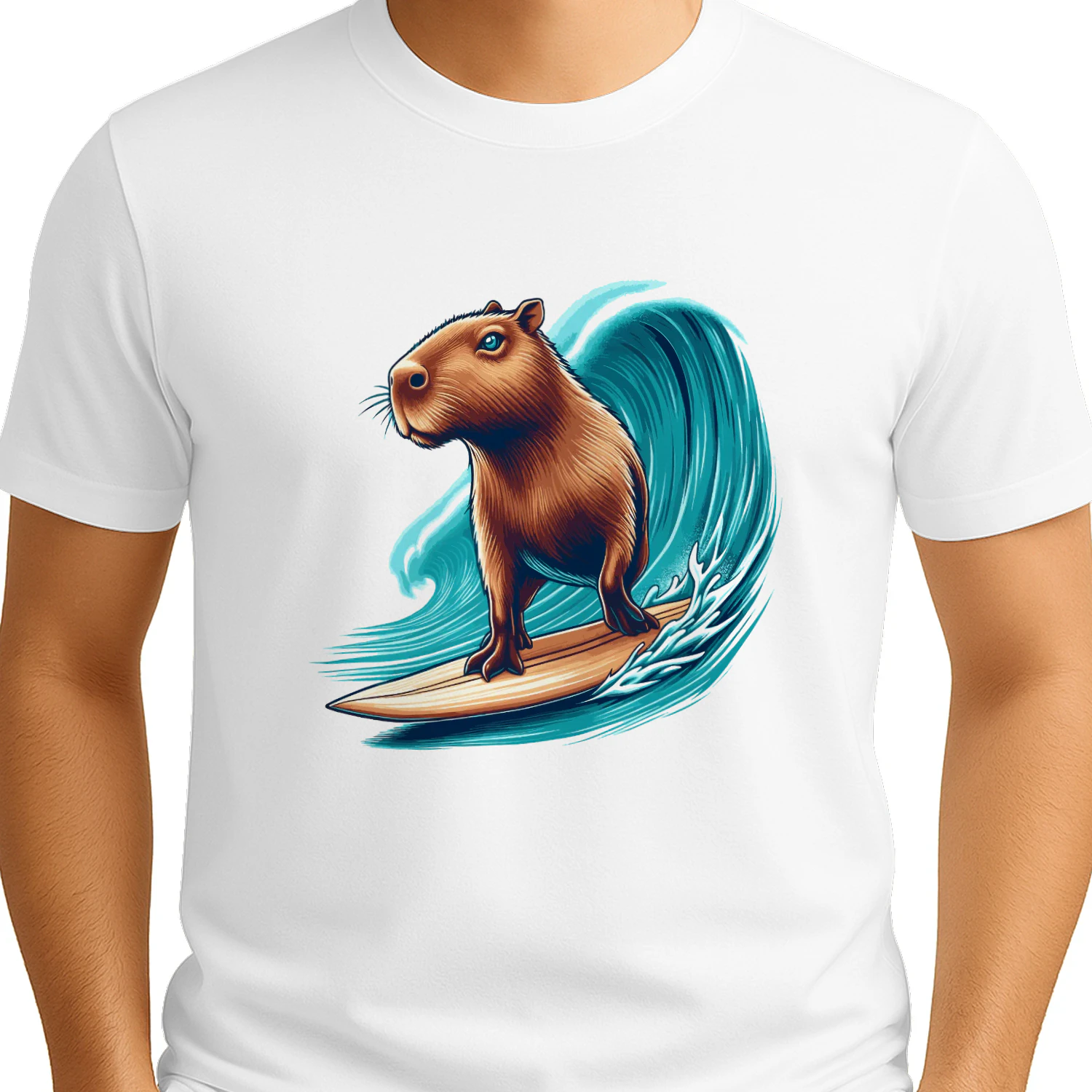 Funny Capybara Surfer Design T-shirt