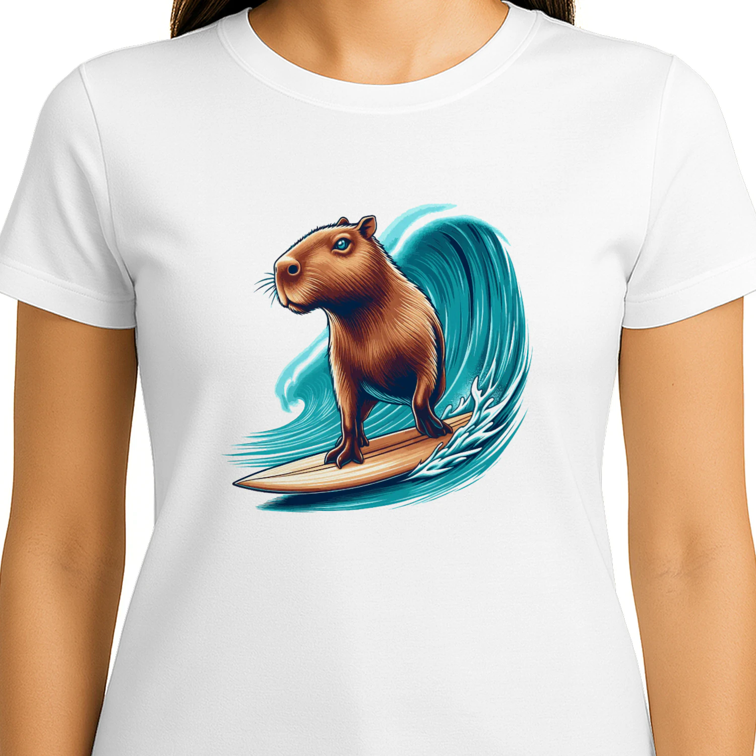Funny Capybara Surfer Design T-shirt