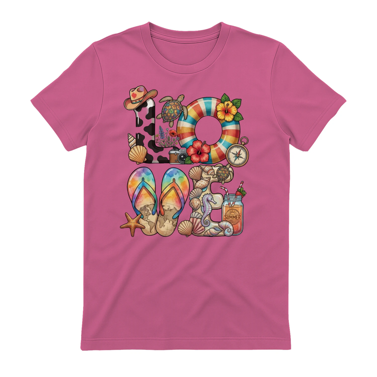 🌟 Tropical "LOVE" Beach T-Shirt – Summer Vacation Graphic Tee
