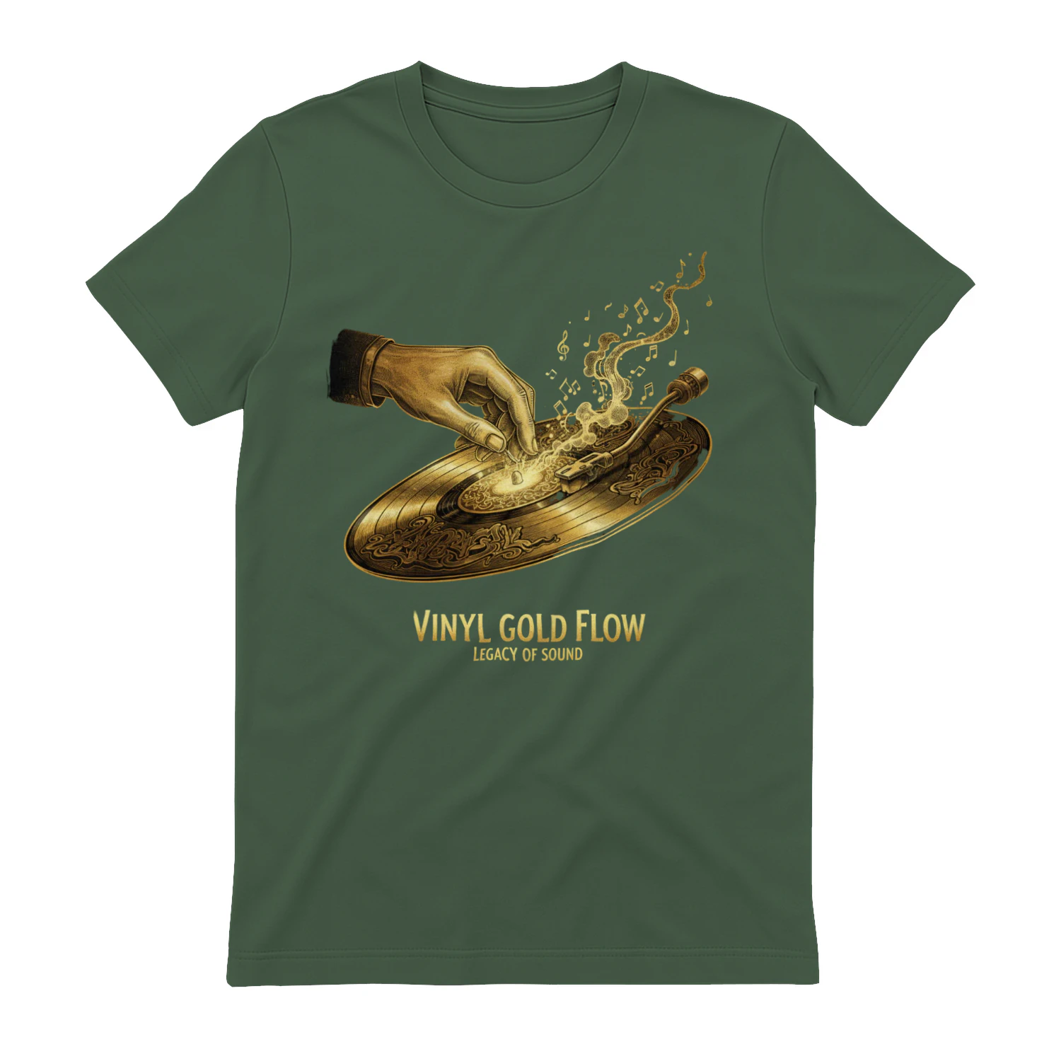 🌟 Vinyl Gold Flow T-Shirt – Vintage DJ Turntable Graphic